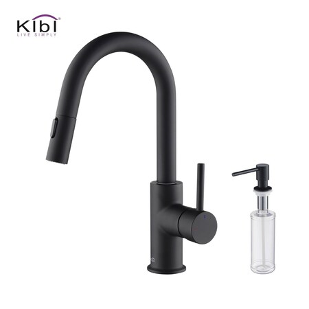 Kibi Circular Single Handle Pull Down Kitchen & Bar Sink Faucet with Soap Dispenser C-KKF2011MB-KSD100MB